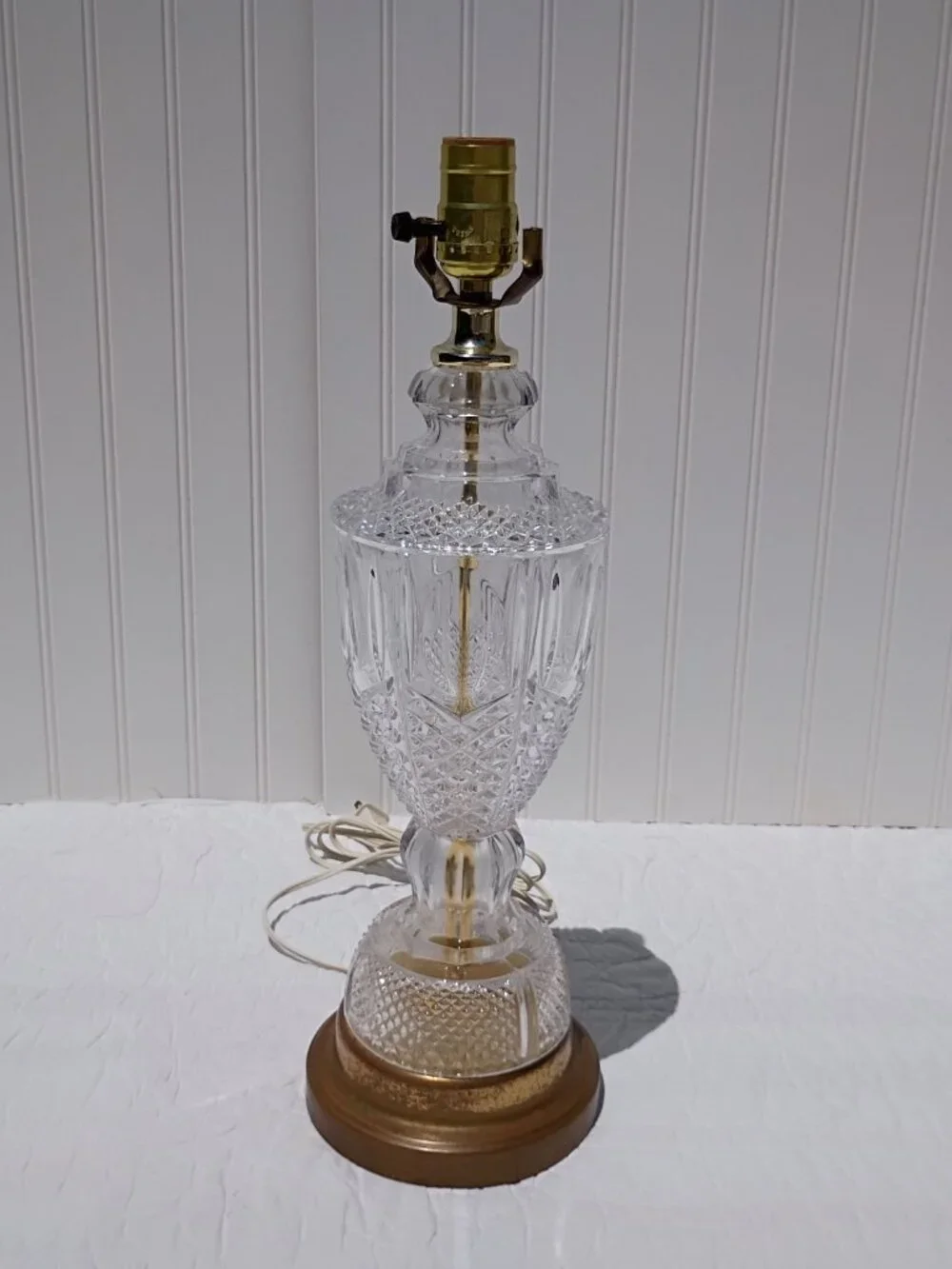 Vintage Cut Glass Table Lamp Brass Base Neoclassical Hollywood Regency Crystal